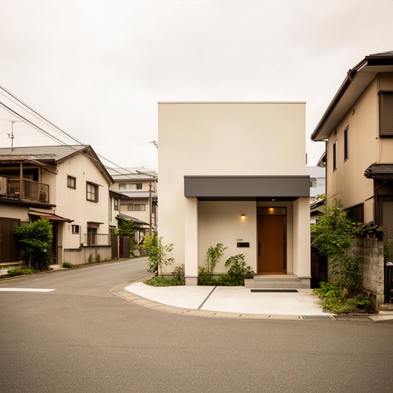 青森市松尾にある録音スタジオの外観、入口と周囲の落ち着いた街並み