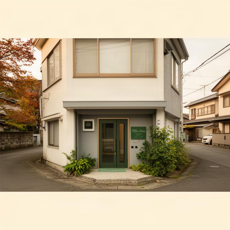 青森市松尾にある録音スタジオの外観。入口まわりと落ち着いた街並みが見える