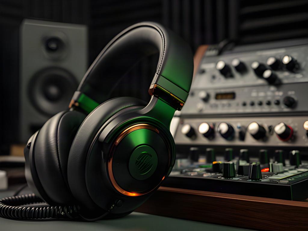ヒップホップのミックスを確認するための密閉型ヘッドホンと音響機器